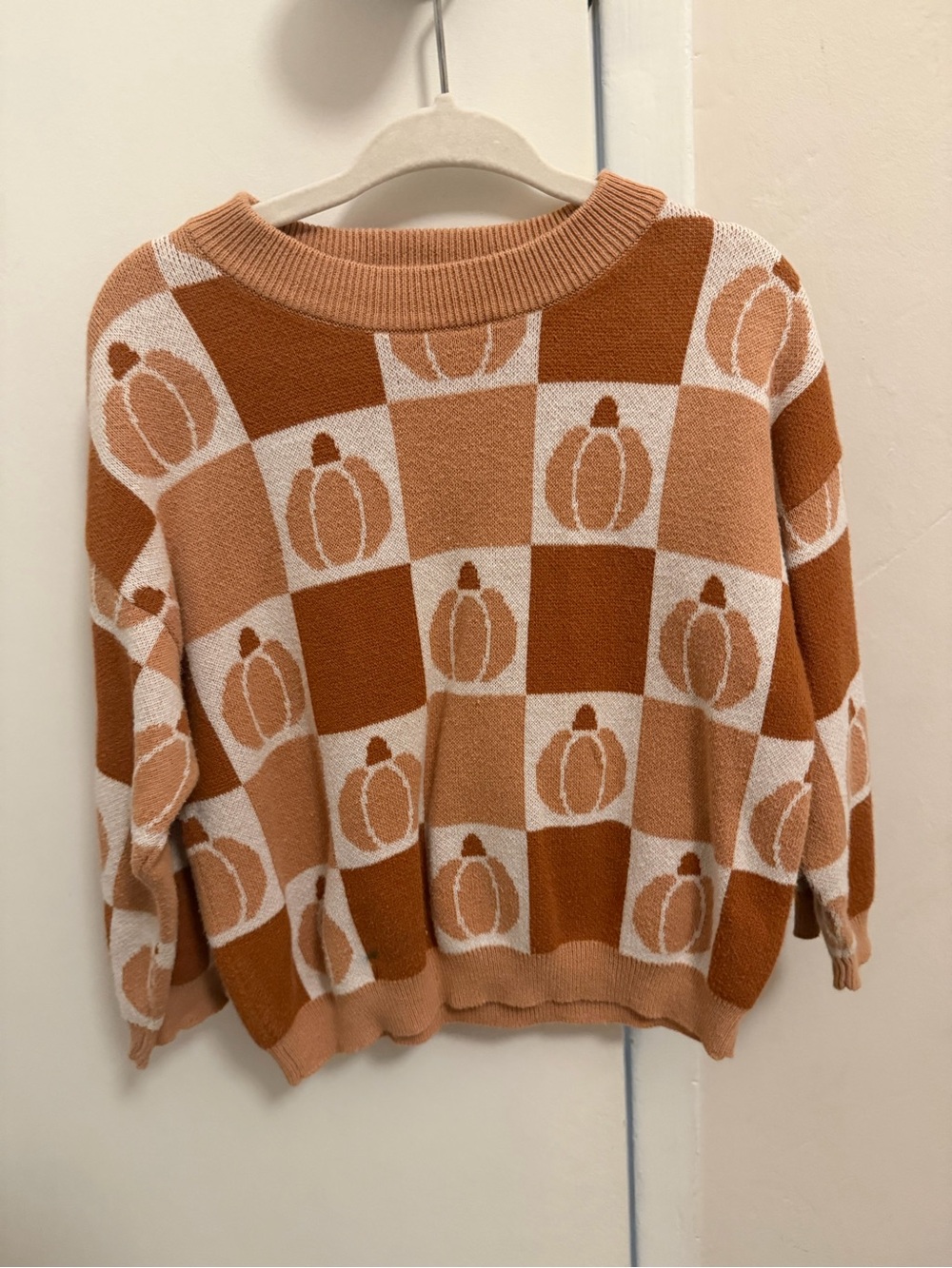 Cozy Pumpkin Checker Knit Sweater